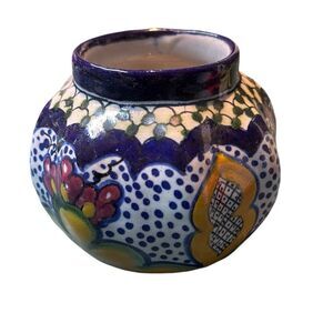 Talavera La Corona Hand Painted Brilliant Colors Planter Mexico Pottery Pot